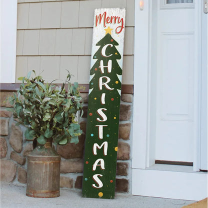 My Word! Merry Christmas Holiday Porch Board Welcome Sign and Porch Leaner for Front Porch, Yard, Deck, Patio, Wall - Indoor Outdoor Farmhouse Rustic Vertical Porch and Yard Decor 8"x46.5"