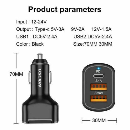3in1 USB PD 30W Type-C Car Charger 2.4A Fast Charge Lighting Adapter For iPhone 13 12 11 Pro Max iPad Google pixel