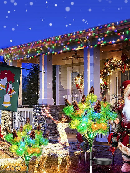 Motrke 4PCS Solar Flickering Pine Lights LED Solar Powered Christmas Tree Lights with Pine Cones Waterproof Multi Color Landscape Lights for Home Christmas Decoration