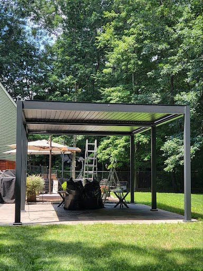 Freestanding Villa Pergola with Motorization and LED Lighting Included, 19' x 13', White