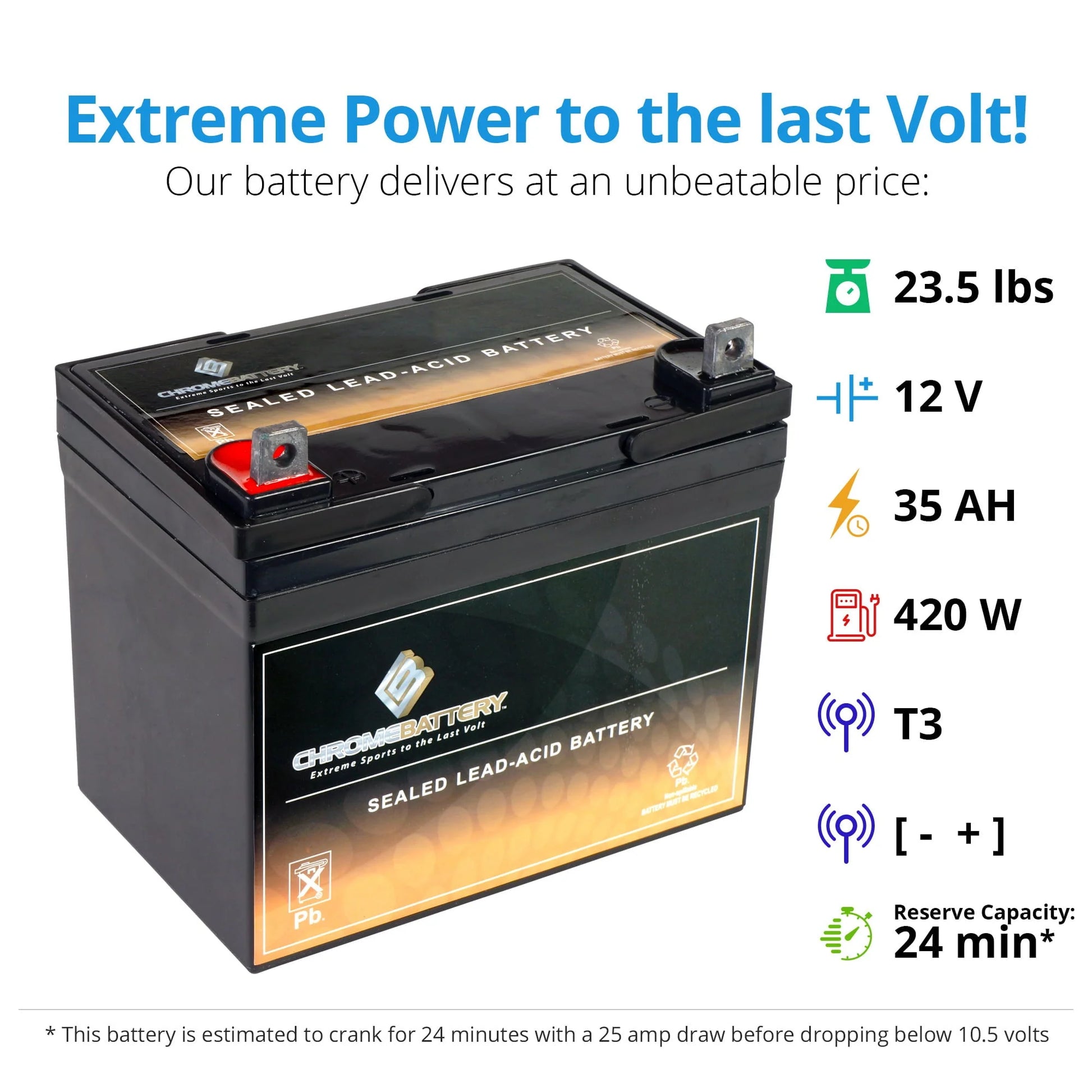 Chrome Battery 12V (12 Volts) 35Ah Battery for Mtd Products 495 Lawnmower