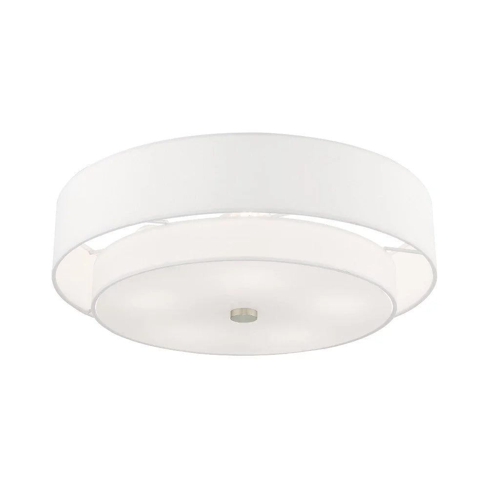 Livex Lighting Meridian 9.5" 5-Light Metal & Fabric Semi Flush in Satin Brass