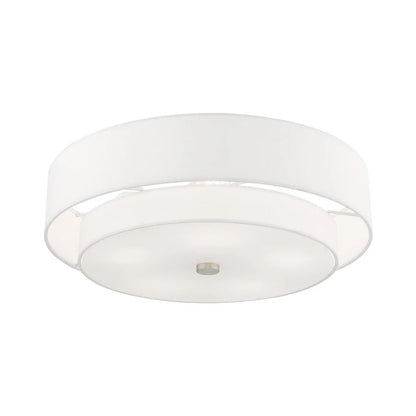 Livex Lighting Meridian 9.5" 5-Light Metal & Fabric Semi Flush in Satin Brass