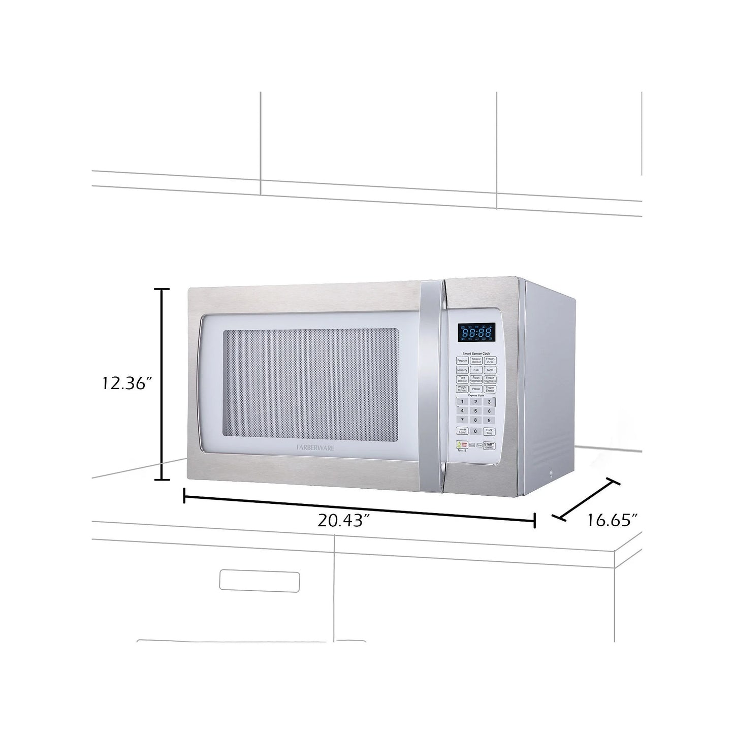 Farberware Smart Sensor Countertop Microwave Oven with LED Lighting & Child Lock, 1.3 Cu Ft