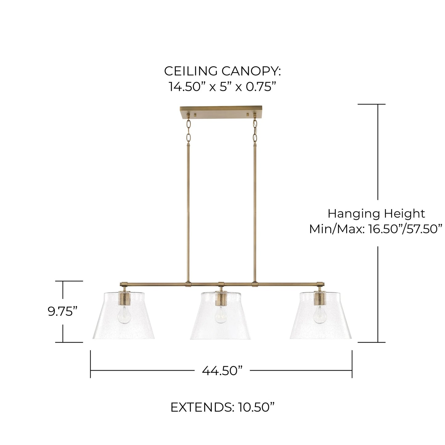 Capital Lighting 846931 Baker 3 Light 45" Wide Linear Chandelier - Black