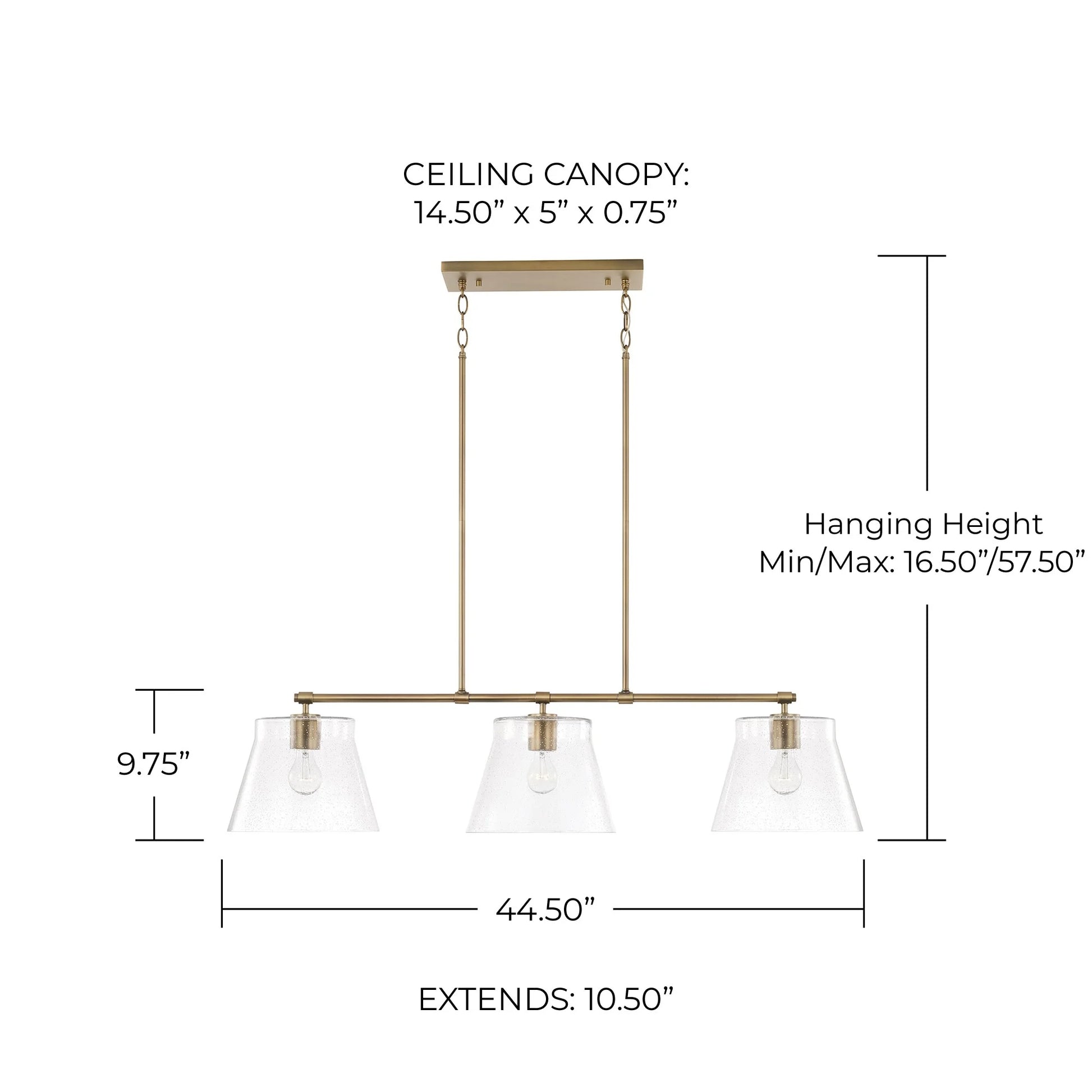 Capital Lighting 846931 Baker 3 Light 45" Wide Linear Chandelier - Black