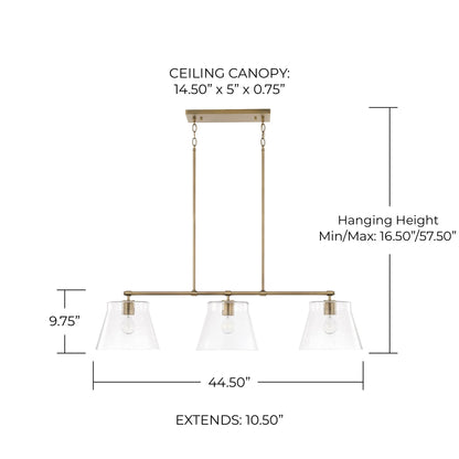 Capital Lighting 846931 Baker 3 Light 45" Wide Linear Chandelier - Black
