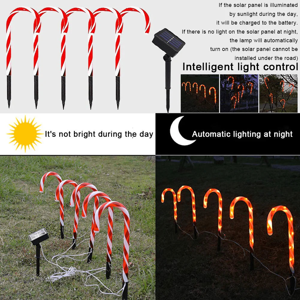Christmas Candy Cane Lights, 15inch Set of 5 Solar Powered Candy Canes Christmas Pathway Lights Outdoor-Candy Cane Christmas Decorations Outdoor for Holidays Lighting up Sidewalk,Yard,