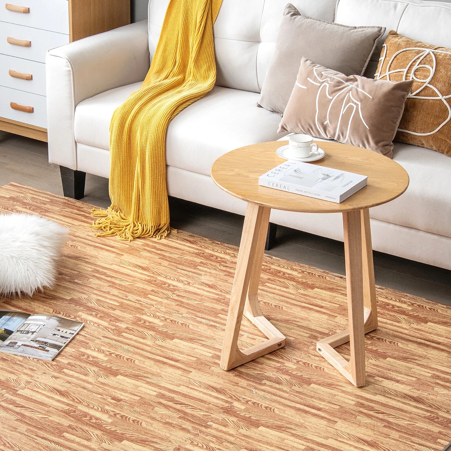 Gymax 24 Tiles Wood Grain EVA Foam Floor Mats Interlocking w/Borders 24'' Natural