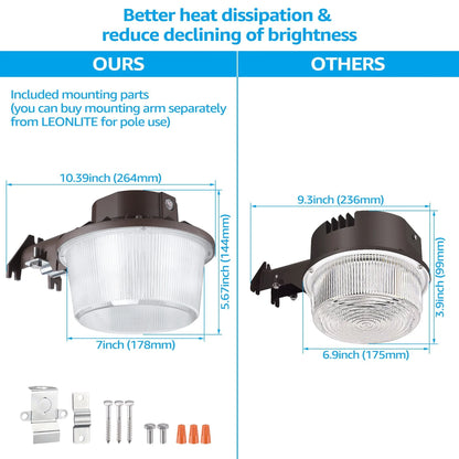 TORCHSTAR 3CCT LED Barn Light, 50W Dusk to Dawn Area Lights 3K/4K/5K Selectable, 100-277V Outdoor Security Flood Lighting for Garage, Street, IP65 Waterproof, Bronze