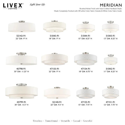 Livex Lighting Meridian 9" 5-Light Metal & Fabric Semi Flush in Satin Brass