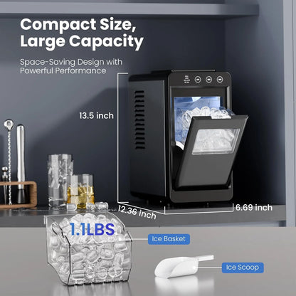 Moifoi Ice Maker Countertop, 26 lbs/24 H, 8 Pcs Ice in 6 Mins, Portable Ice Maker Machine with Self-Cleaning, Interior Lighting, 2 Sizes Bullet Ice, Black