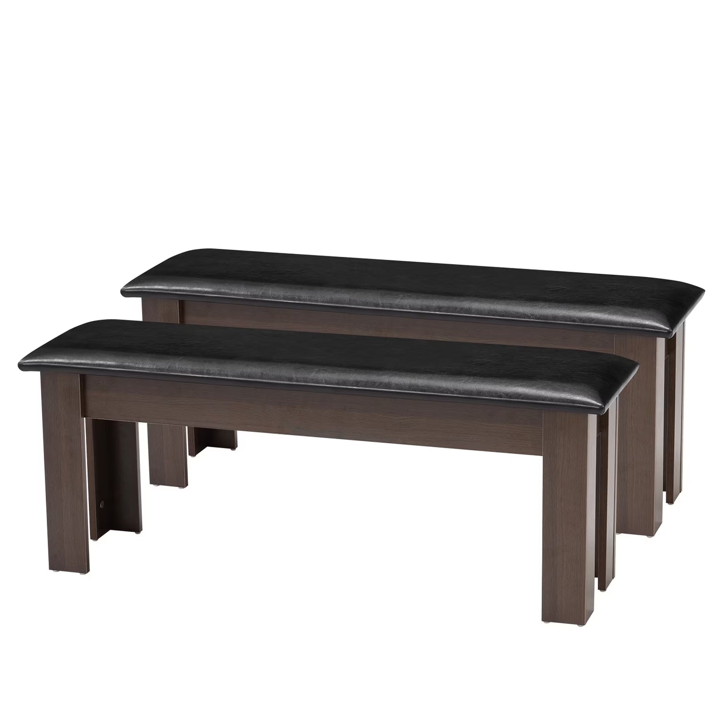 AVAWING 44" Dining Room Bench Set of 2, Wood & Linen Fabric Kitchen Benches, Beige & Natural