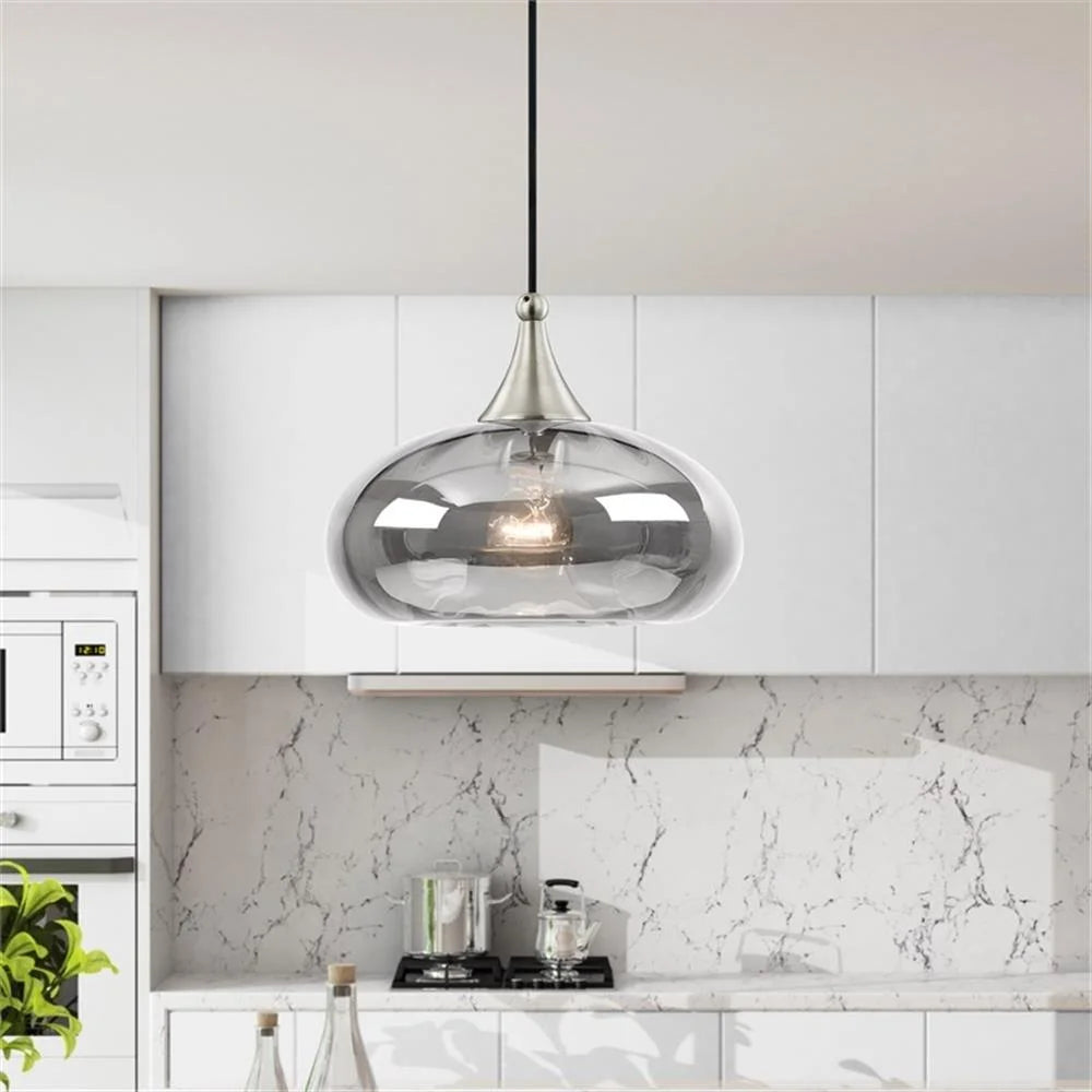 Livex Lighting 11" 1-Light Smoke Glass & Metal Single Pendant in Brushed Nickel