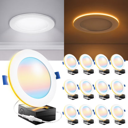 Sunco 12 Pack 6 Inch LED Recessed Light with Night Light, Canless Recessed Lighting, 1500 LM, 15W (150W Equivalent), Selectable CCT 2700K/3000K/4000K/5000K/6000K, Dimmable, with Junction Box