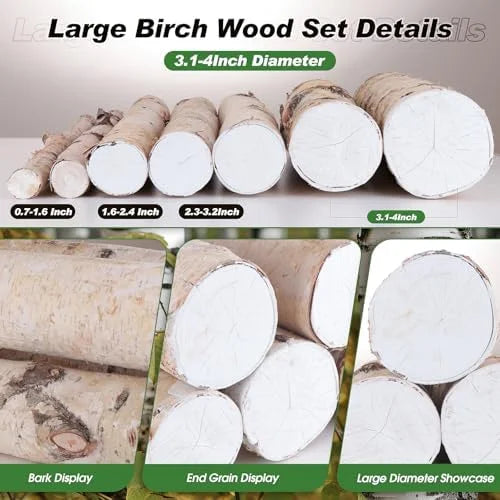 Large Birch Logs Fireplace Decor Birch Wood for Decorative DIY Crafts Natural Logs Gas Fireplace Log Fire Wood Logs for Decor Christmas 3.1-4 in Dia (Set of 5)