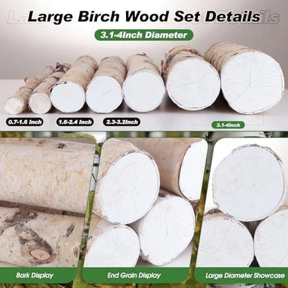 Large Birch Logs Fireplace Decor Birch Wood for Decorative DIY Crafts Natural Logs Gas Fireplace Log Fire Wood Logs for Decor Christmas 3.1-4 in Dia (Set of 5)