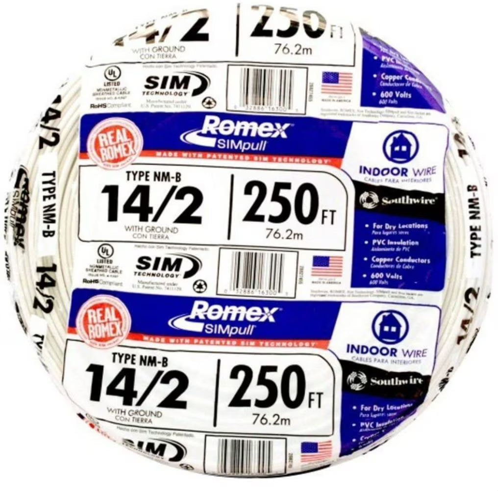 Romex 250 Roll 14-2 AWG Guage NM-B Indoor Electrical Copper Wire Cable w Ground cable