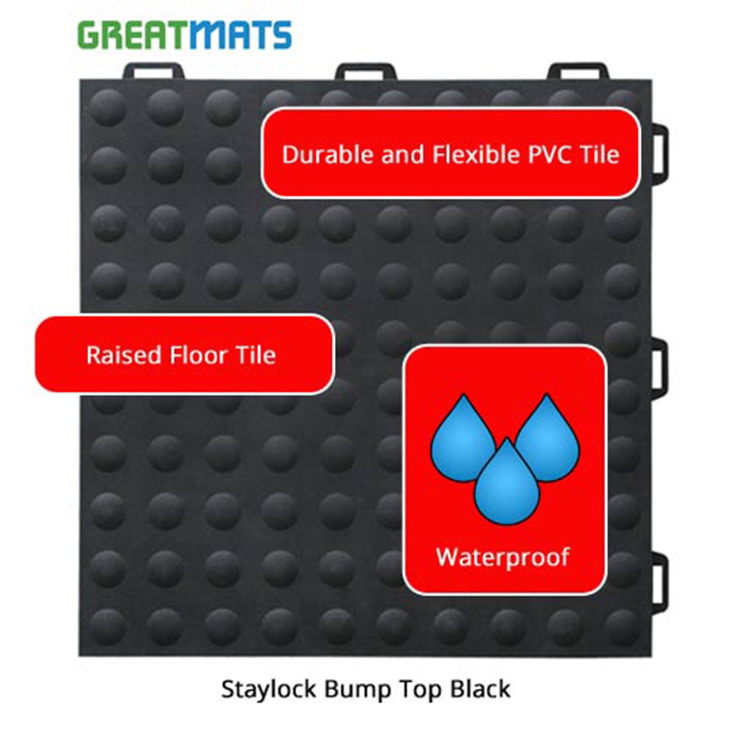 Greatmats 12" x 12" Black PVC Interlocking Floor Mats 25 Sq Ft Coverage Area Waterproof 25 Pieces