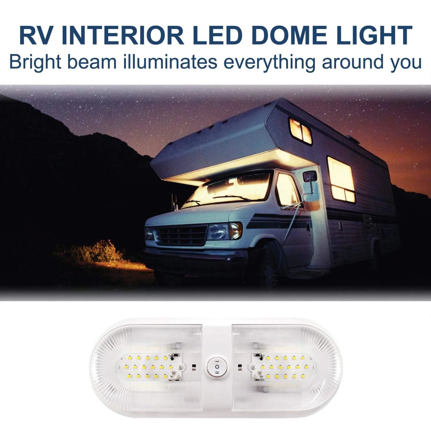 HQRP 2-Pack RV LED Ceiling Double Dome 12V-24V 560 Lumen Interior Indoor Lights Replacement Trailer Camper Boat Marine Motorhome Lighting Fixtures with ON/OFF Switch