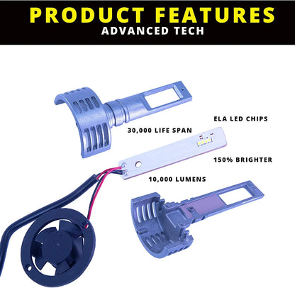Alla Lighting 8000lm H11 LED Bulbs Extremely Super Bright ELA LED H8 H9 H11 Bulbs Replacement for Cars, Trucks, Motorcycles, 6500K Xenon White