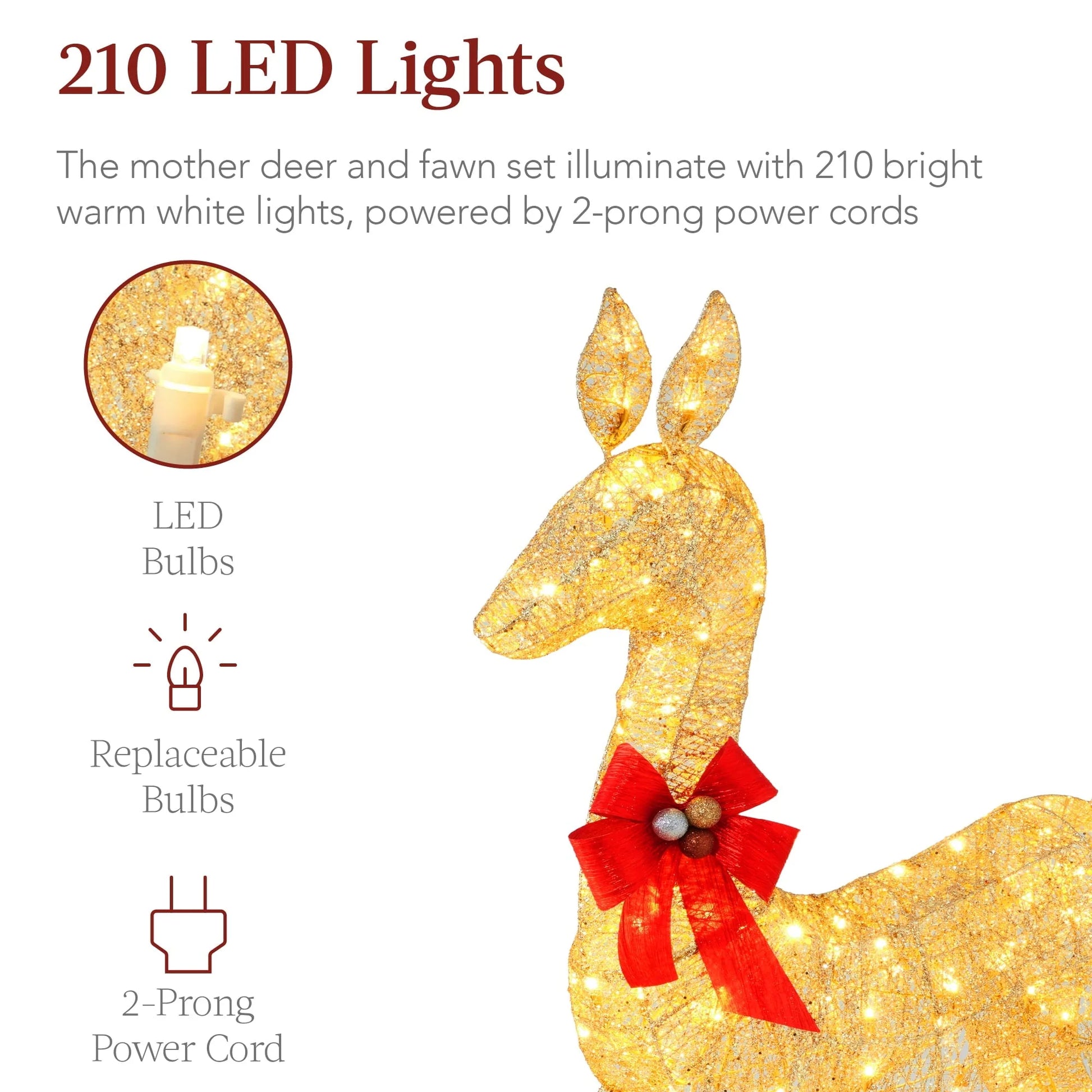 Best Choice Products 2-Piece Lighted Christmas Deer Set Outdoor Yard Decoration with 210 LED Lights, Stakes - Gold