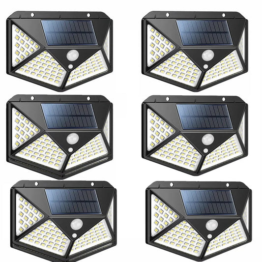 Solar Lights Outdoor - Motion Sensor Security Lights 100LED, Uibetux IP65 Waterproof Solar Powered Wireless Fence Lights with 270 Wide Angle, 3 Lighting Mode for Wall Garden Patio Garage (6 Pack)