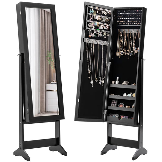 Costway Jewelry Mirrored Cabinet Armoire Organizer Storage Box w/Stand Christmas Gift