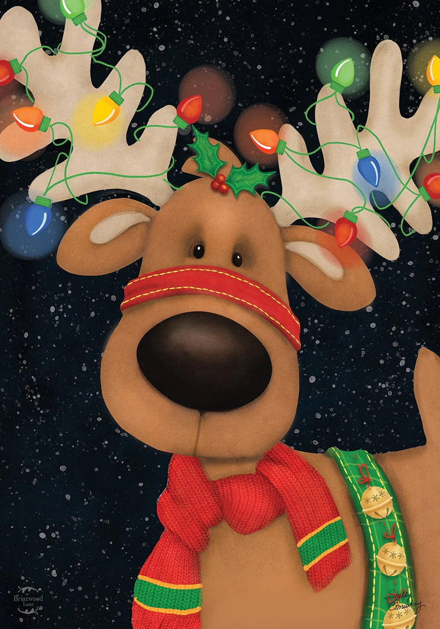 Reindeer in Lights Christmas House Flag Holiday 28" x 40" Briarwood Lane