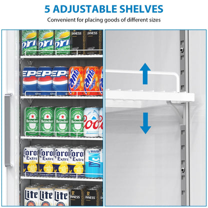 Garvee Commercial Refrigerator,12.4 Cu.ft Display Fridge Merchandiser Upright Beverage Cooler,Single Glass Door Fridge with Adjustable Shelves & LED Lighting,Black