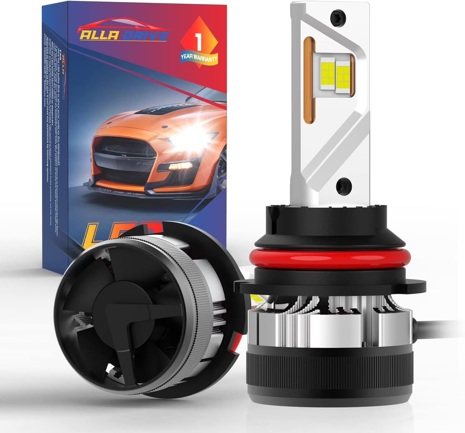 Alla Lighting 12000 Lumens HB3 9005 LED Headlights Bulbs, 6500K Xenon White, Xtreme Super Bright High Beam or Low Beam Conversion Kits Replacement