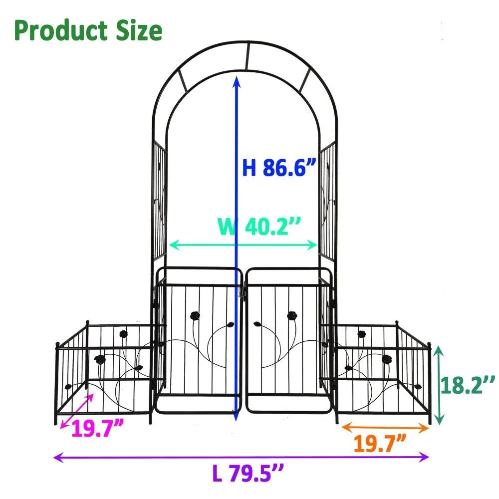 IVV 7.2ft Garden Arbor Arch with Gate and Side Planter Box, Wedding Arch Archway for Ceremony Party, Trellis for Plant Climbing, Christmas Decorations Pergola for Backyard, Lawn, Patio, Yard (Black)