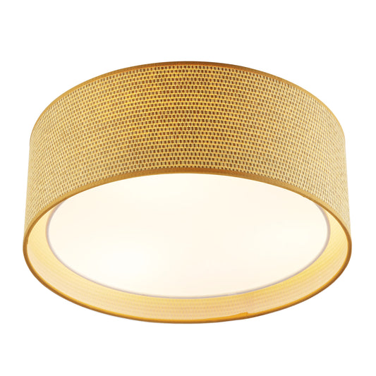 LEDET 15.7 in. Yellow Flush Mount Ceiling Light Rattan Weaving Shade Home Decor Pendant Lighting