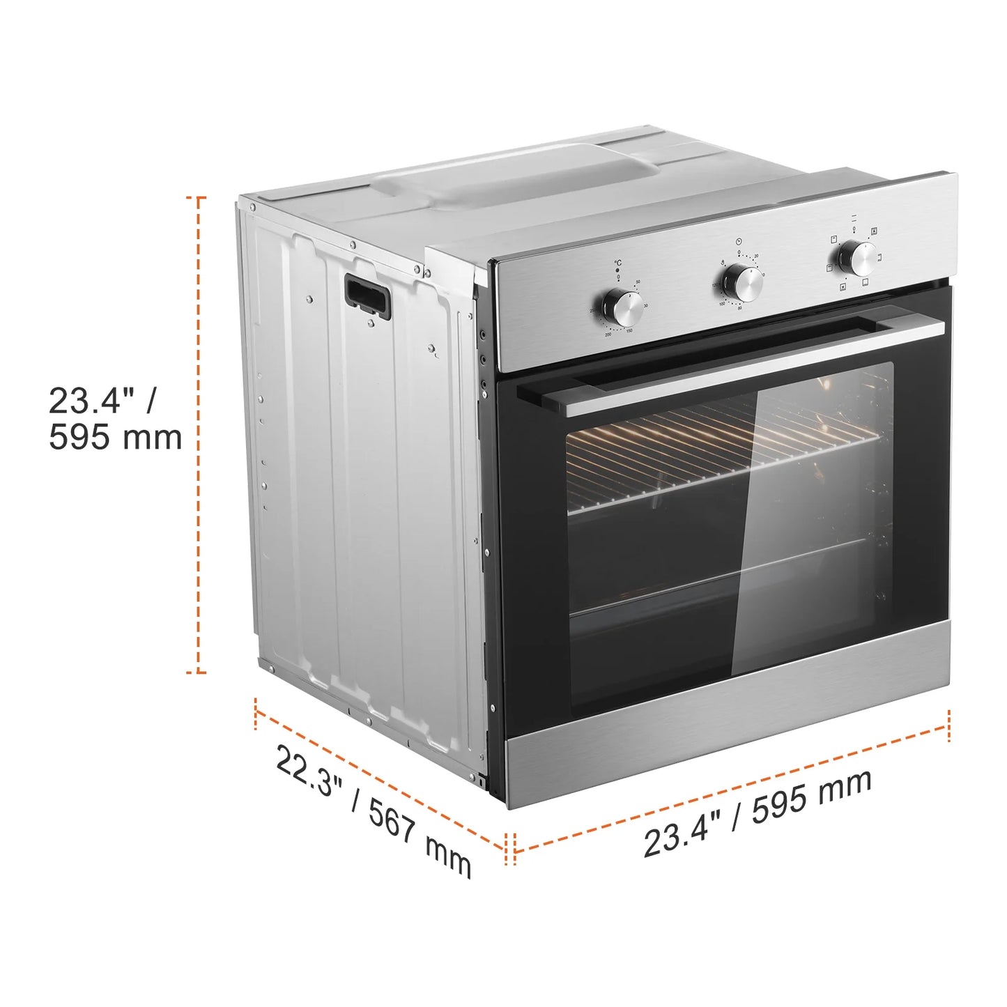 KFFKFF Solo Wall Oven, 24" Electrically Integrated Wall Oven with Half a Dozen Cooking Capabilities, 2.68 Cubic Ft Electric Wall Ovens with Timing Device, 2000W Electric Oven