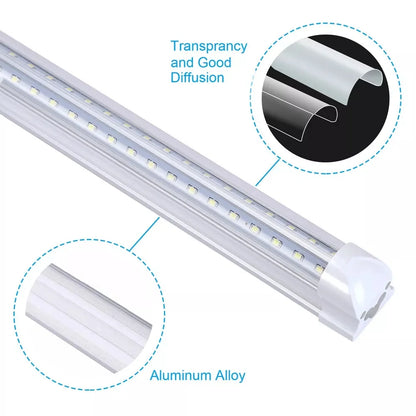 8FT LED Shop Light Fixture, White 12 PackT8 Integrated Tube Lights, 100W 15000LM 6500K High Output Clear Cover, V Shape 270 Degree Lighting for Garage Warehouse, Upgraded Lights Plug and Play