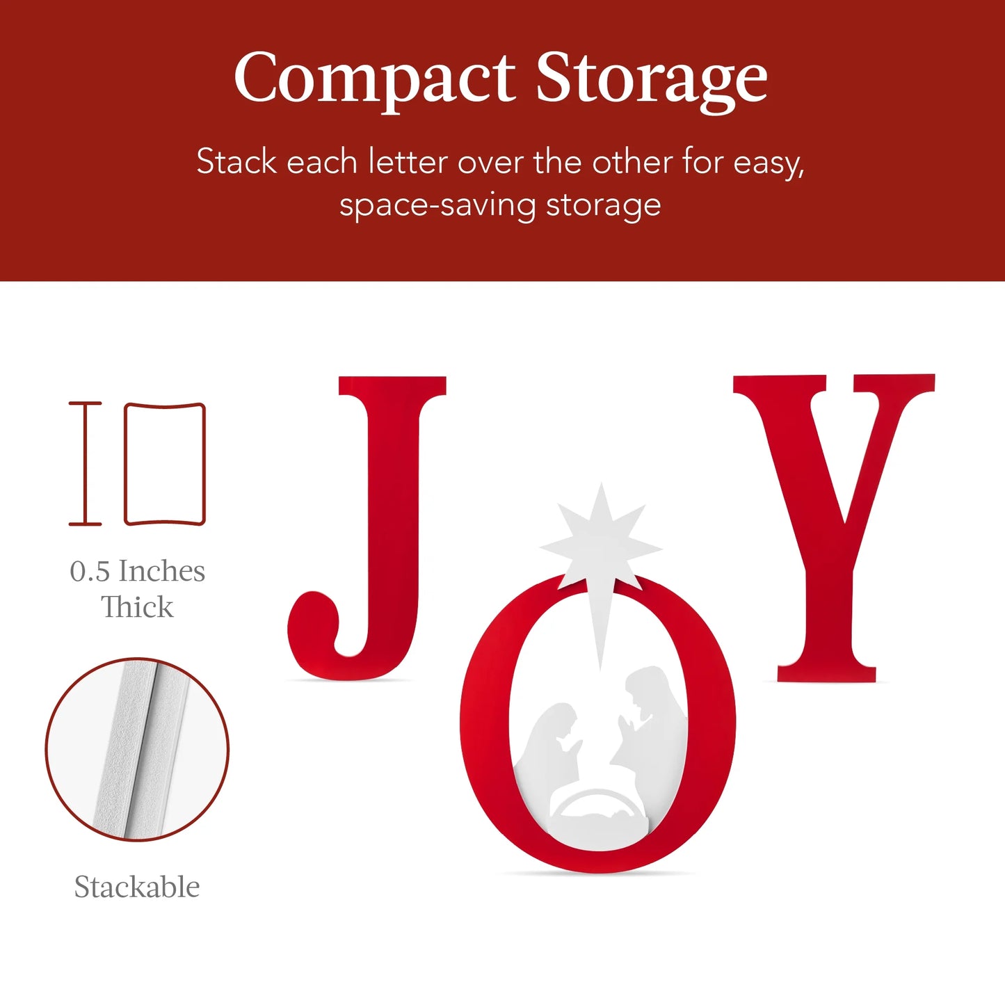 Best Choice Products 46in Outdoor JOY Christmas Nativity Decoration w/Weather Resistant PVC, Ground Stakes - Red/White