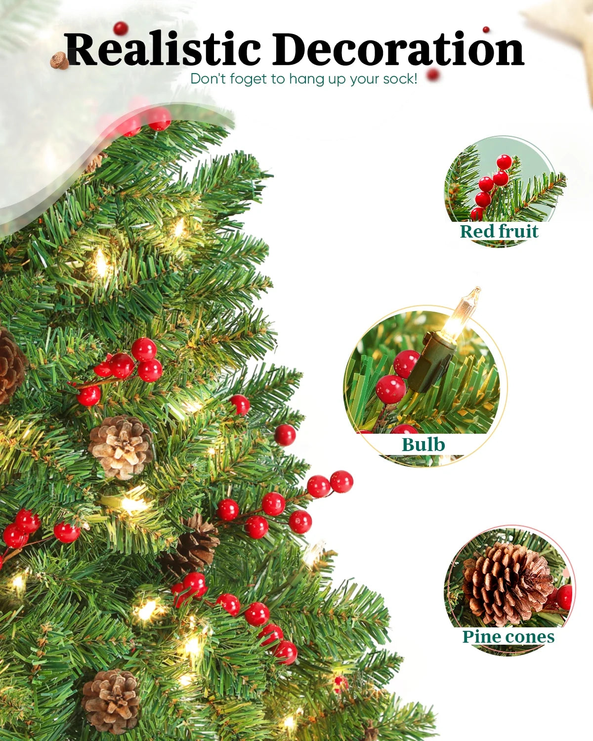 Jostyle 4.5FT Pre-Lit Christmas Tree, Decorated with 300 Clear Lights and Realistic 516 Thicken Tips