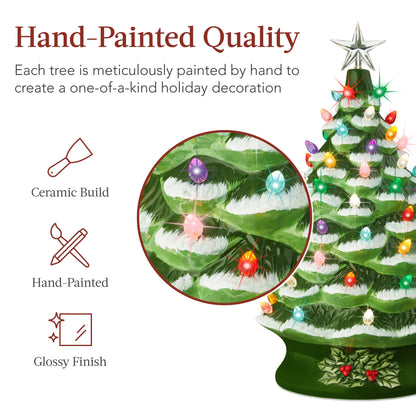 Best Choice Products 24in X-Large Pre-Lit Ceramic Christmas Tree Decor w/74 Multicolor Bulbs, LED Light - Green