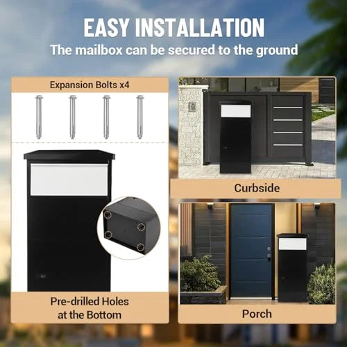 Huloretions Package Delivery Boxes for Outside,Large Package Delivery Drop Box,Galvanized Steel Parcel MailboxCode Lock & Mounting Hardware,Parcel Drop Box for Porch,Curbside