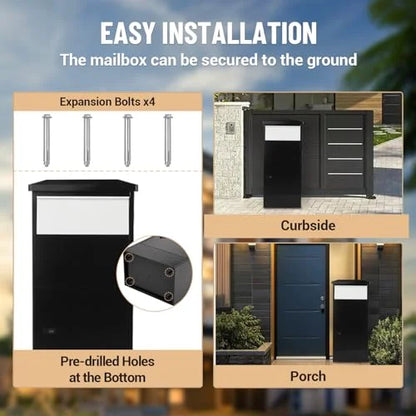 Huloretions Package Delivery Boxes for Outside,Large Package Delivery Drop Box,Galvanized Steel Parcel MailboxCode Lock & Mounting Hardware,Parcel Drop Box for Porch,Curbside