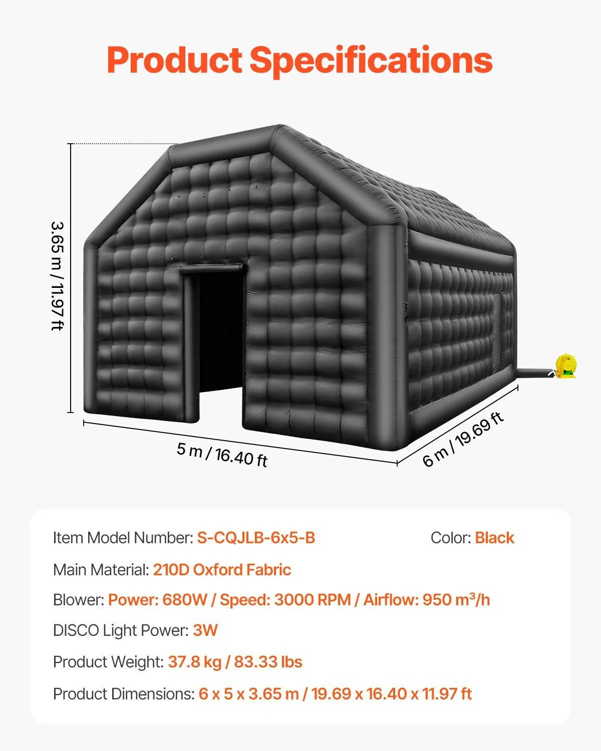 Inflatable Dance Party Tent - 19.7 x 16.4 FT Blow Up Nightclub with Built-in Lighting for Weddings & Events