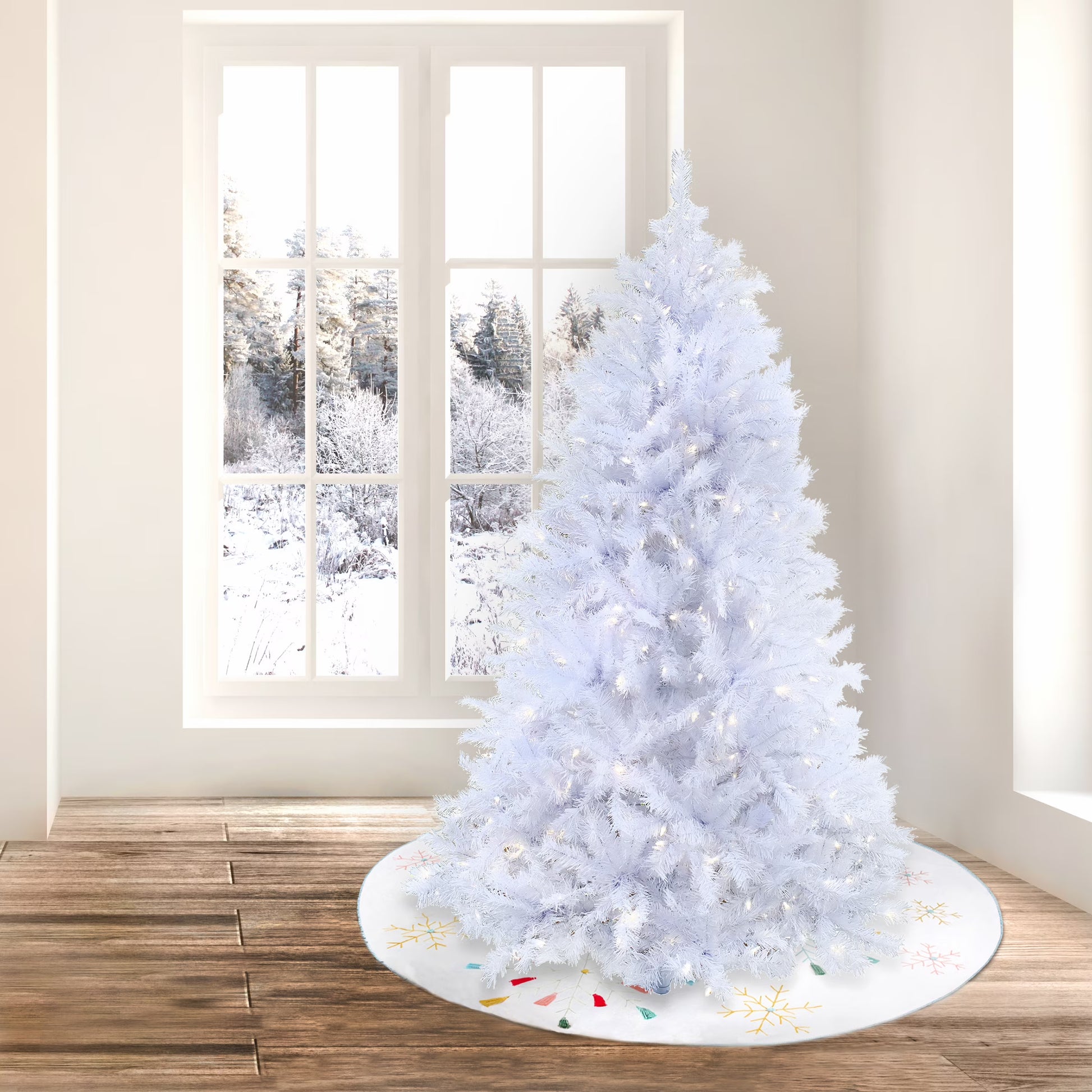 6.5 ft. Pre-Lit Artificial Millville Christmas Tree, White, 400 Warm White LED Lights, PowerConnect System, Includes Stand