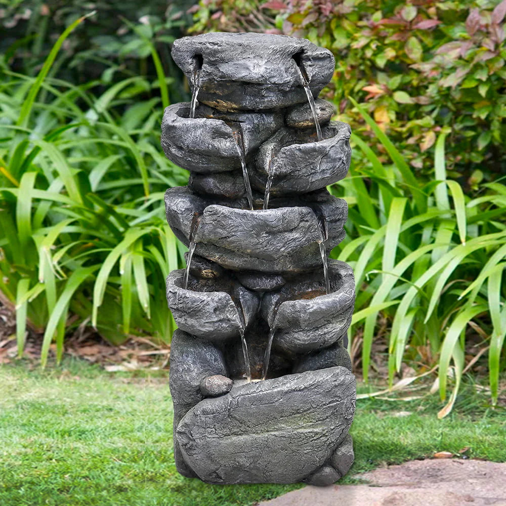 chrismas clearnace! Stacked Rock Fountain with LED Lights - Outdoor Water Fountains Cascading Floor Water Feature Art Decor for Garden,Pation, Deck, Porch