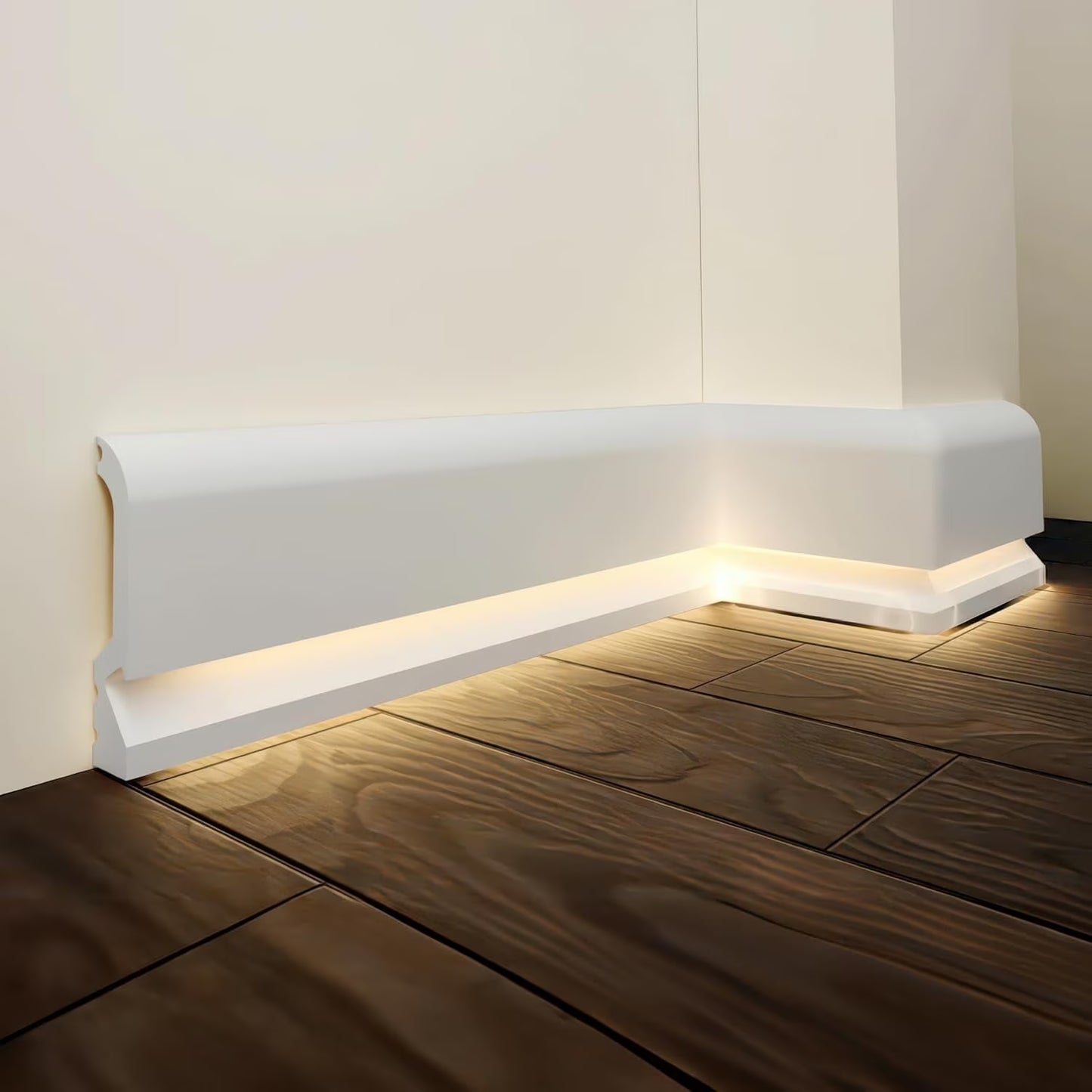 TUALCA 7-Piece 94.5? (55.12 ft) LED Baseboard Molding with Duct Kit for Seamless Ambient Home Accent Lighting | Waterproof Channel for Easy LED Strip Installation (Baseboard MOLDING with LED Duct)