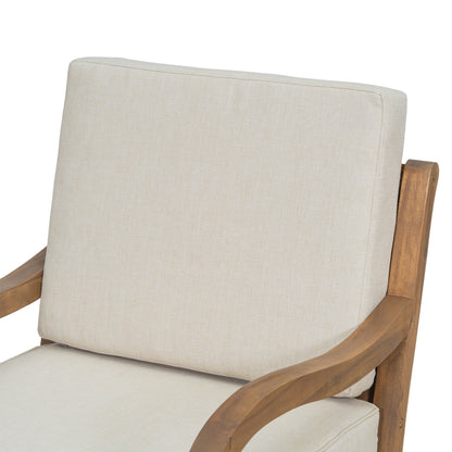 Christopher Knight Home Classic Carved Outdoor Lounge Chair with Cushions, Solid Wood Frame, Beige