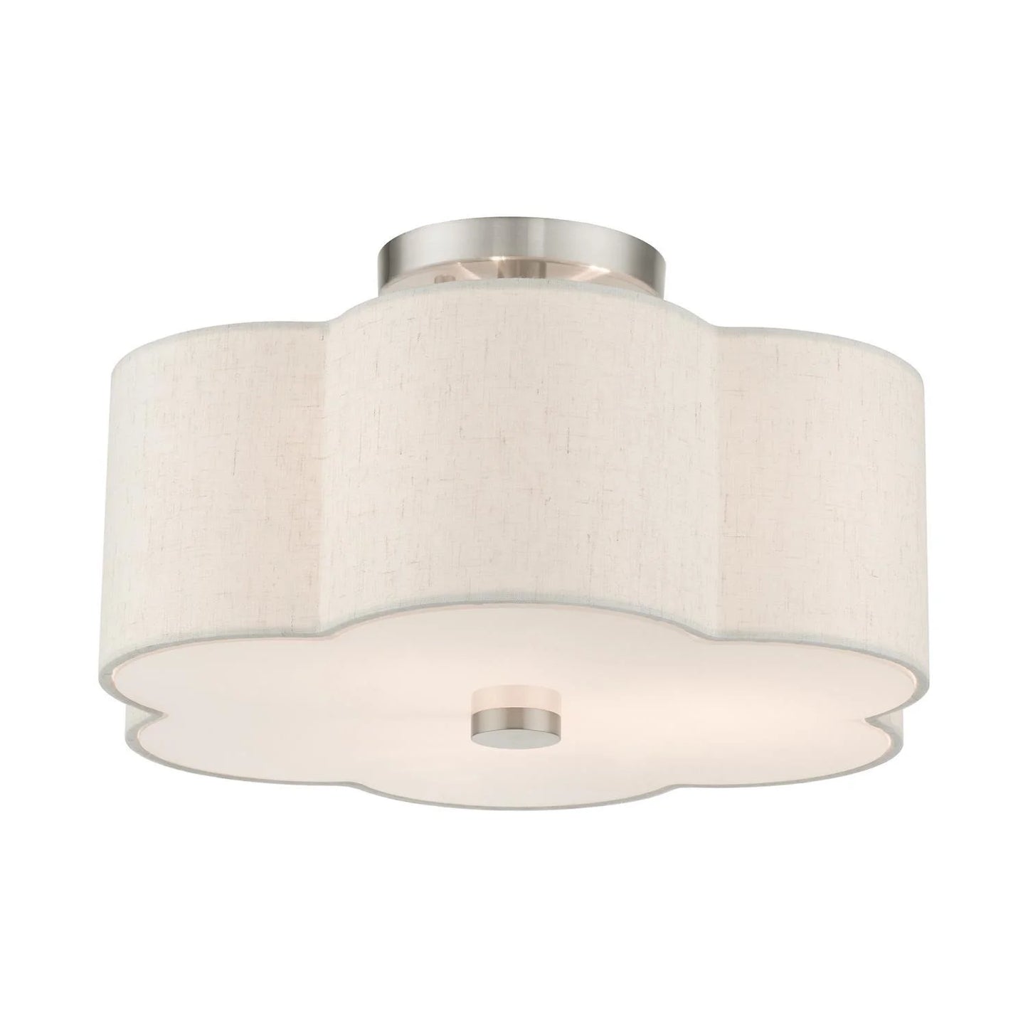 Livex Lighting Solstice 15" 3-Light Metal & Fabric Semi Flush in Brushed Nickel