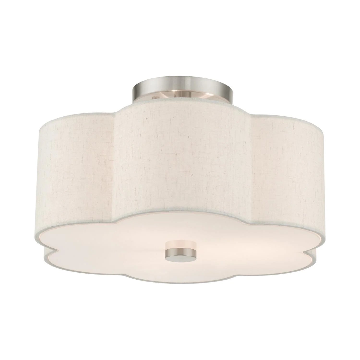 Livex Lighting Solstice 15" 3-Light Metal & Fabric Semi Flush in Brushed Nickel