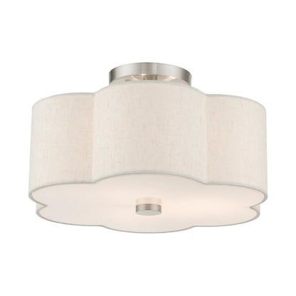 Livex Lighting Solstice 15" 3-Light Metal & Fabric Semi Flush in Brushed Nickel