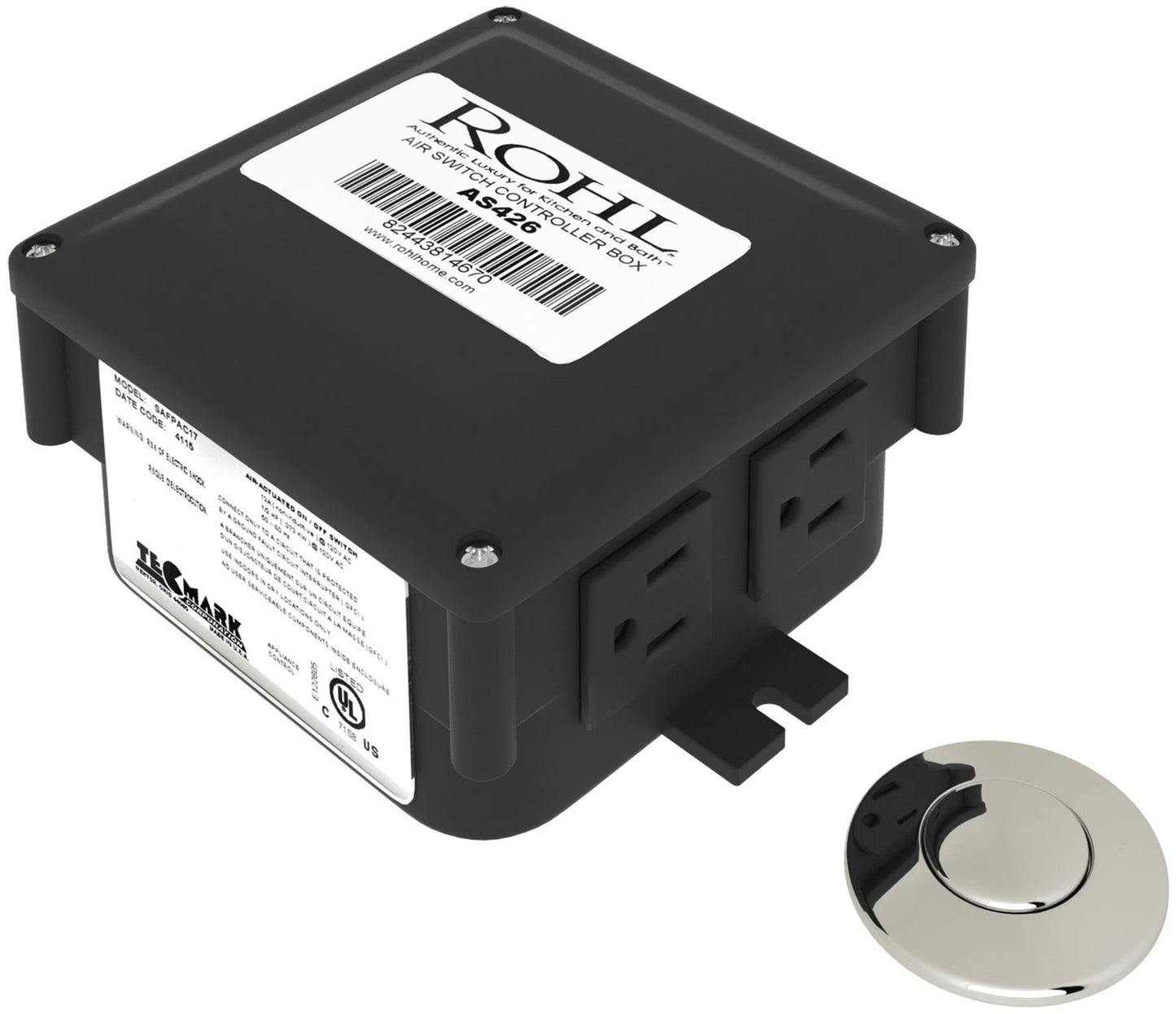 ROHL AS425, 15 Amps 120 Volts Satin Nickel Air Activated Electrical Switch