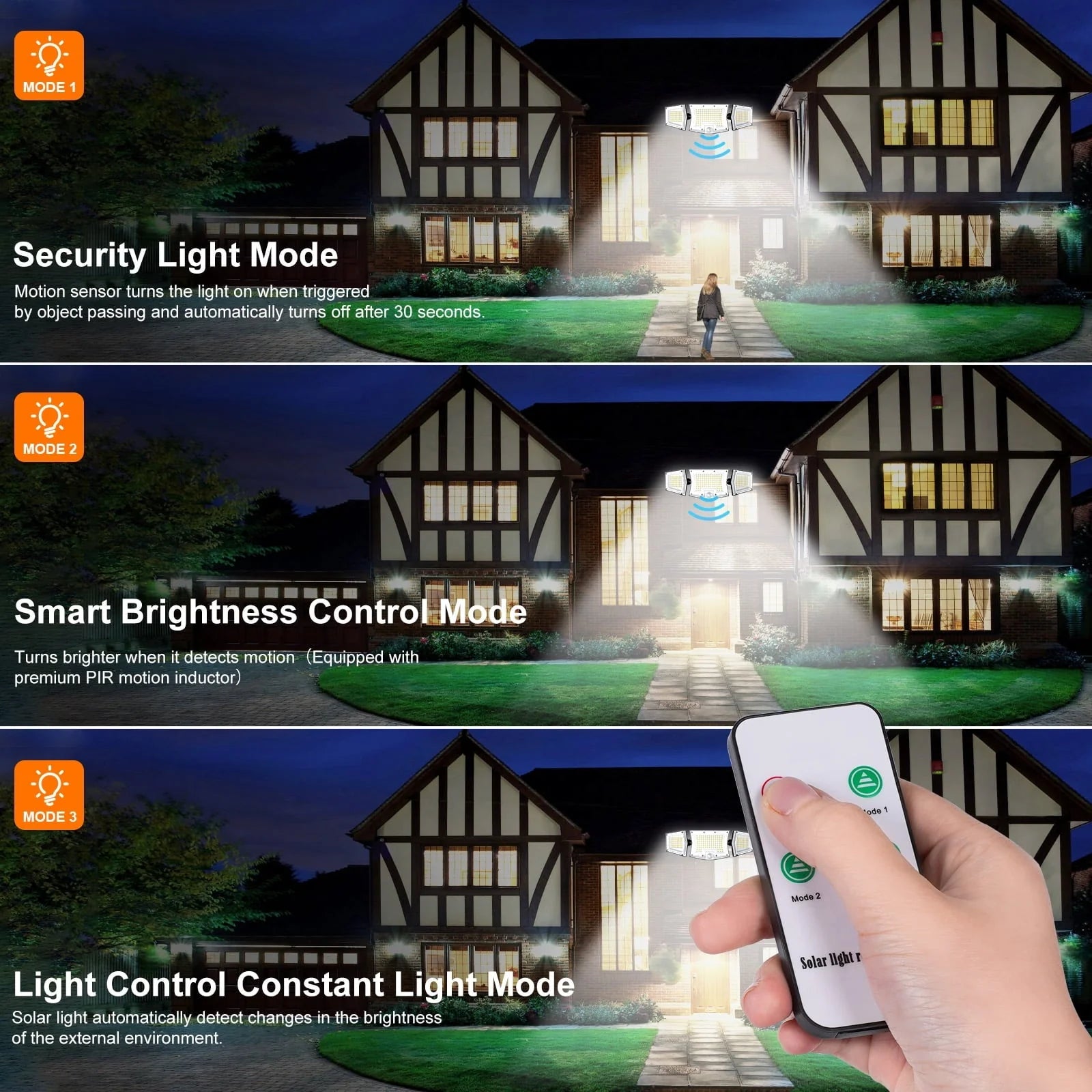 WYRAVIO Solar Lights Outdoor, 205 LED Solar Motion Sensor Security Lights, Solar Flood Lights with 3 Modes 270° Wide Lighting Angle, IP65 Waterproof Wall Lamp for Porch Yard Garage
